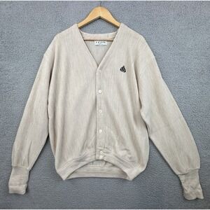 VINTAGE Izod Cardigan Sweater Mens XL Beige Button Up Knit Grandpa USA Made